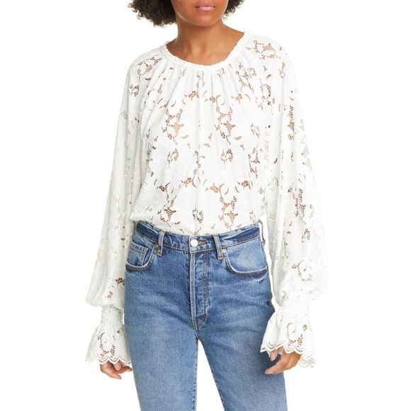 Free People Tops - FREE PEOPLE Olivia Lace Tee Ivory Size Large